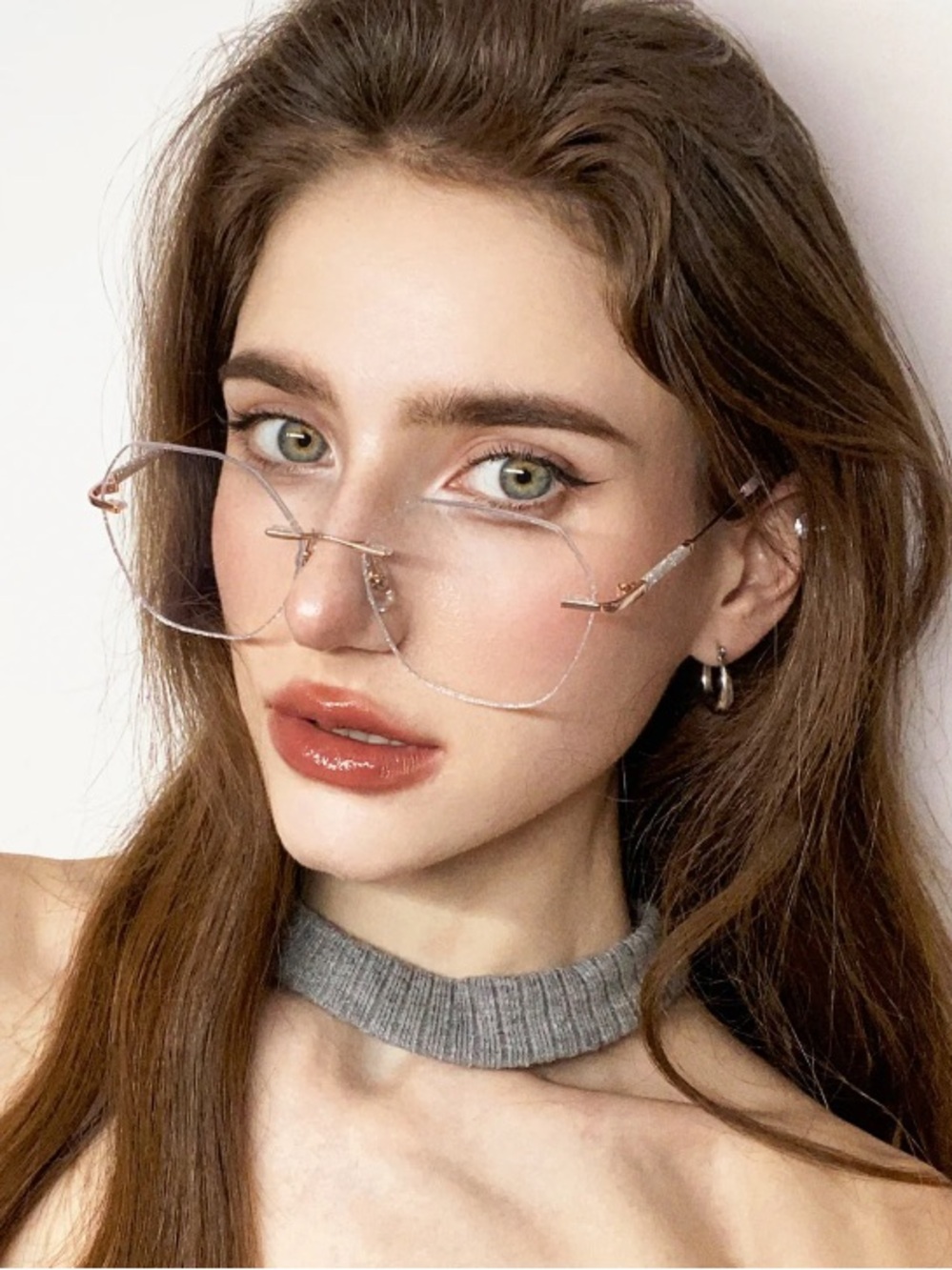 Gem Rose Gold & Silver Polygon Rimless Eyeglasses